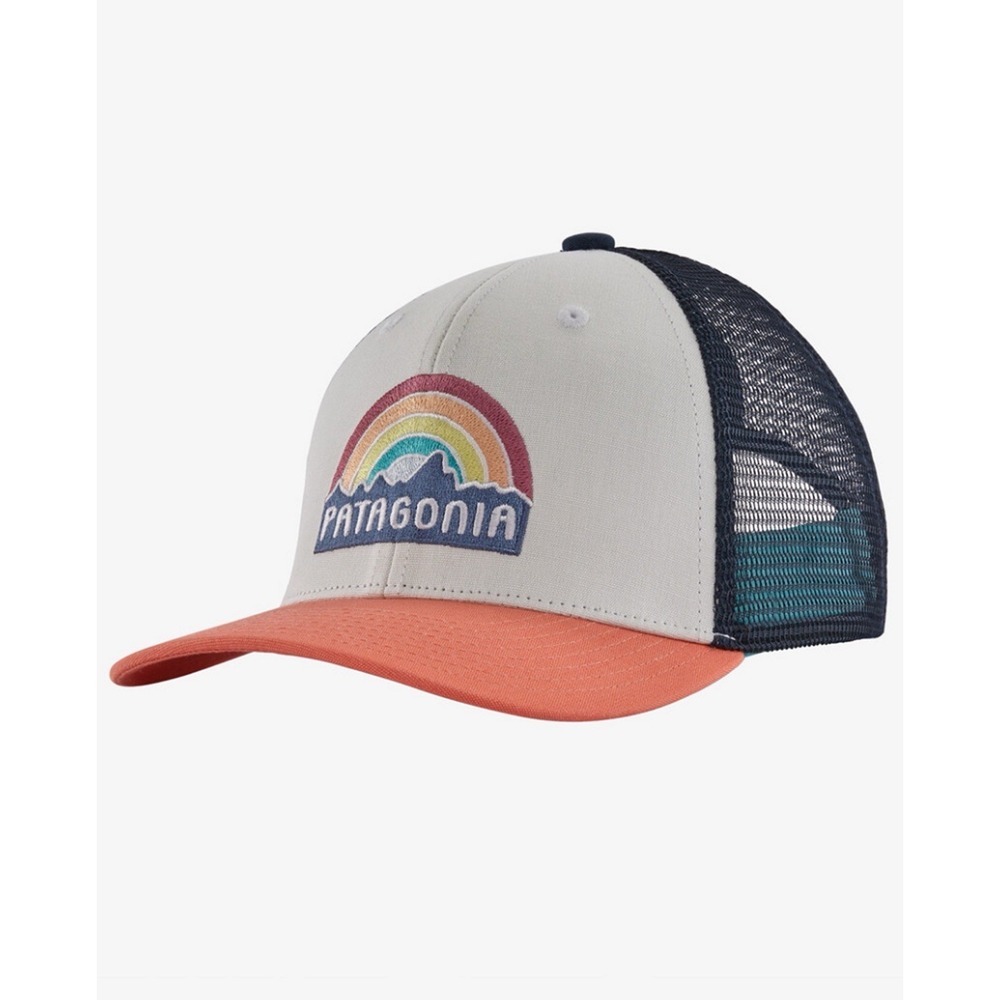 Patagonia Kids Rainbow Logo Trucker Hat Snapback Cream Orange Blue Mesh Cap